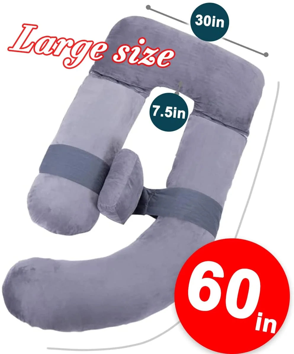 60In Extra Large U-Shaped Pregnancy Pillow with Removable Cover (Gray) 7D PP Cotton