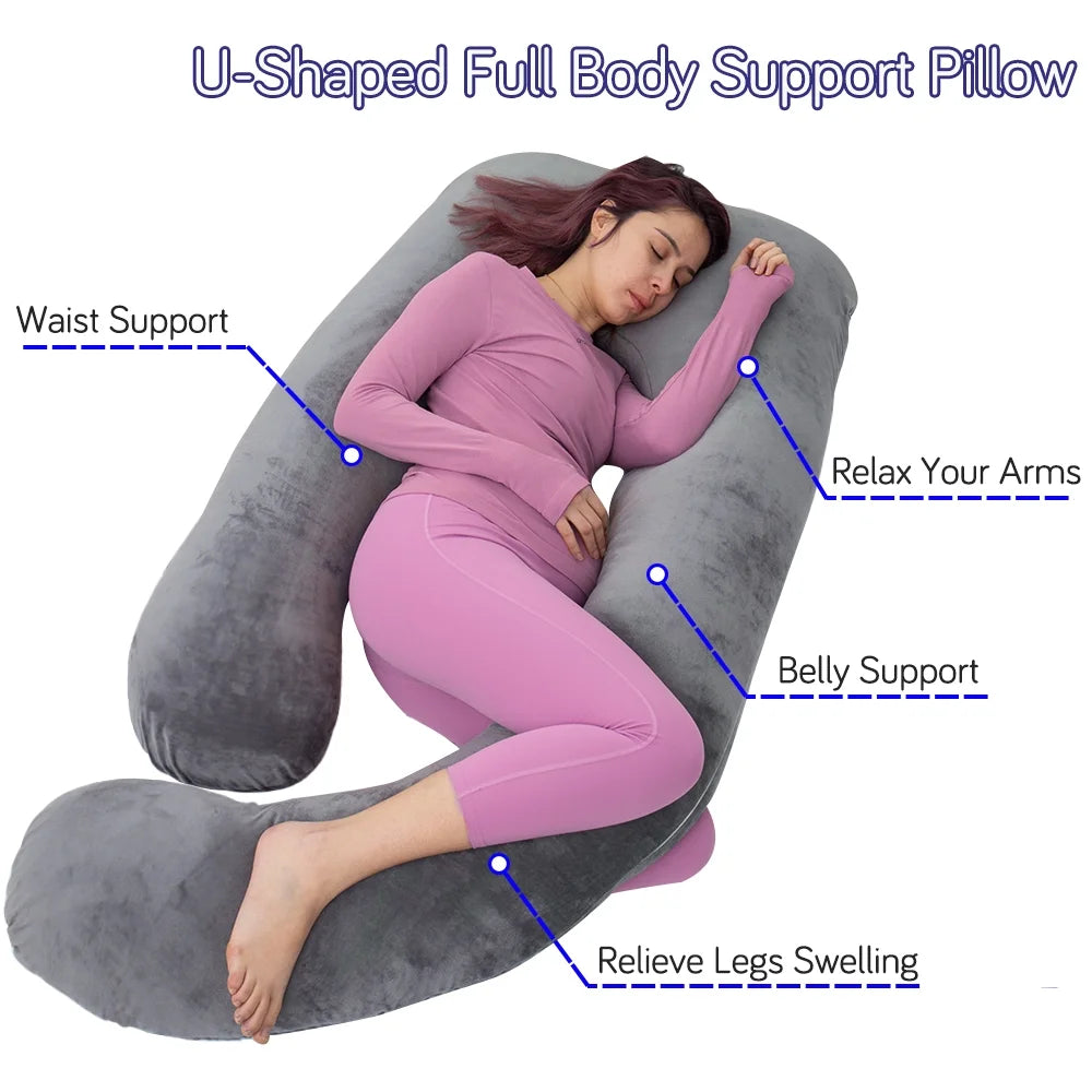 60Inch Pregnancy Pillows for Sleeping, Maternity Pillow with Velvet Cover (Gray)