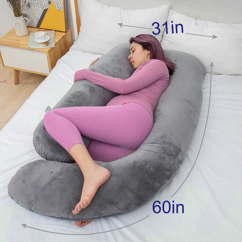 60Inch Pregnancy Pillows for Sleeping, Maternity Pillow with Velvet Cover (Gray)
