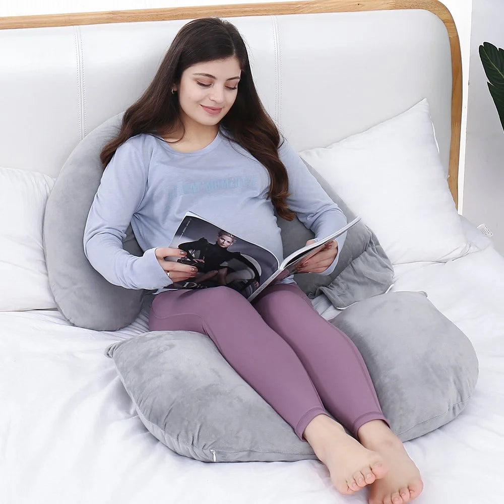 60In Extra Large U-Shaped Pregnancy Pillow with Removable Cover (Gray) 7D PP Cotton