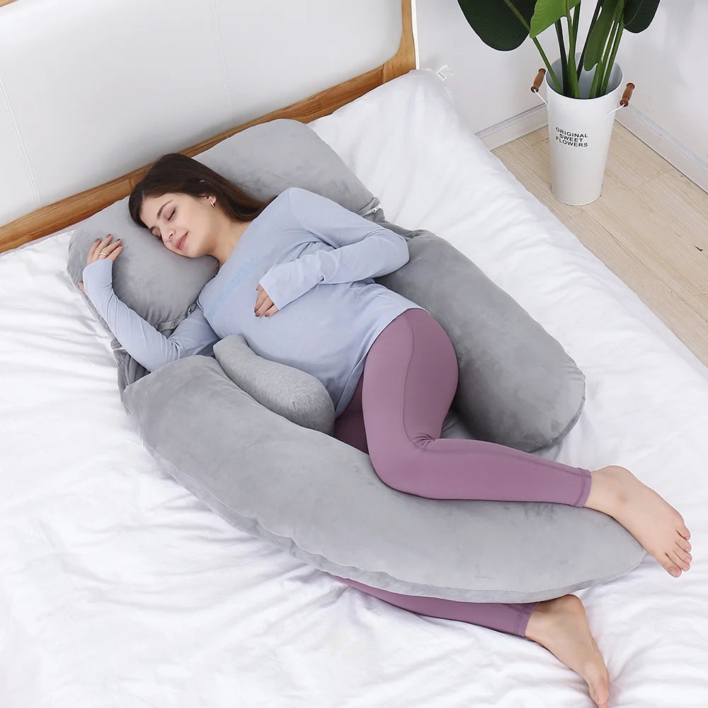 60In Extra Large U-Shaped Pregnancy Pillow with Removable Cover (Gray) 7D PP Cotton