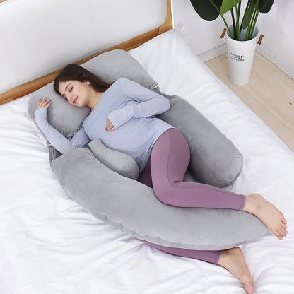 60In Extra Large U-Shaped Pregnancy Pillow with Removable Cover (Gray) 7D PP Cotton